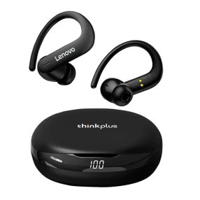   Lenovo T50 - auricolari wireless per uso sportivo o lavorativo - design con gancio auricolare, 5 ore di utilizzo, BT5.2 - nero