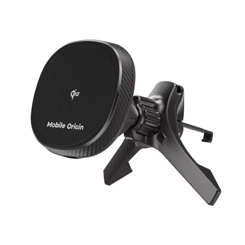 Mobile Origin® CA15 - Caricabatterie wireless MagSafe da 15 W per auto + supporto per telefono. Griglia di ventilazione piatta montabile.