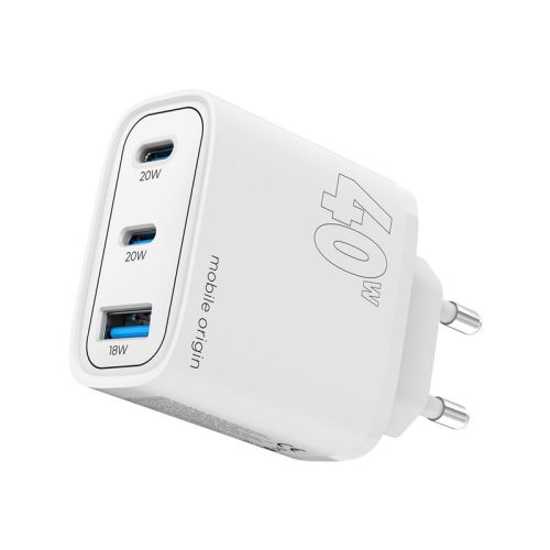 Mobile Origin® MO13 - Caricabatterie da muro GaN da 40 W, 1xUSB-A + 2xUSB-C