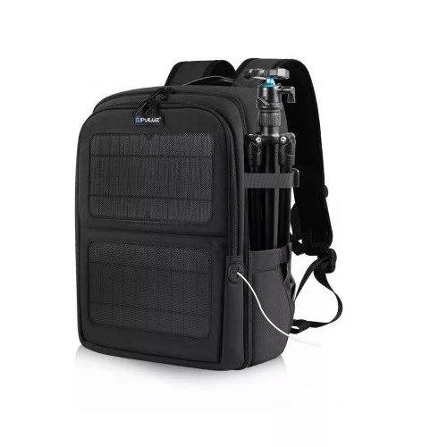 Zaino fotografico PULUZ Solar Power DSLR - Potenza di ricarica 12W, accessori fotografici + scomparti per laptop, tessuto resistente all acqua e ai graffi