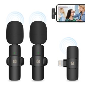   PULUZ PU3150B Microfoni e ricevitore wireless lavalier per la riduzione del rumore (2 microfoni + 1 ricevitore) per iPhone / iPad - Nero