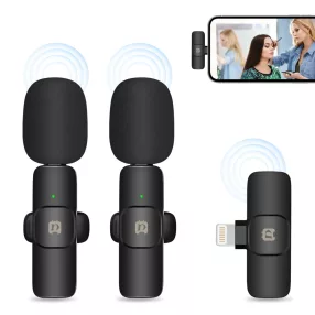   PULUZ PU3150B Microfoni e ricevitore wireless lavalier per la riduzione del rumore (2 microfoni + 1 ricevitore) per iPhone / iPad - Nero