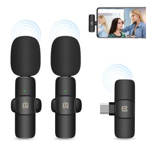   PULUZ PU3151B Microfoni e ricevitore wireless lavalier con cancellazione del rumore (2x microfono + 1x ricevitore) per tutti i dispositivi Android - Nero