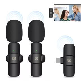   PULUZ PU3151B Microfoni e ricevitore wireless lavalier con cancellazione del rumore (2x microfono + 1x ricevitore) per tutti i dispositivi Android - Nero