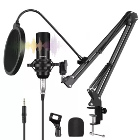  Puluz PU612B - Set microfono professionale a condensatore da studio (9 parti)