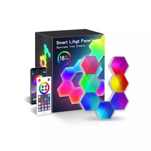 RSH® QG06 - Lampada da parete Smart Hexagon color (RGB) - 6 pz., Applicazione + telecomando, può essere attaccata al muro