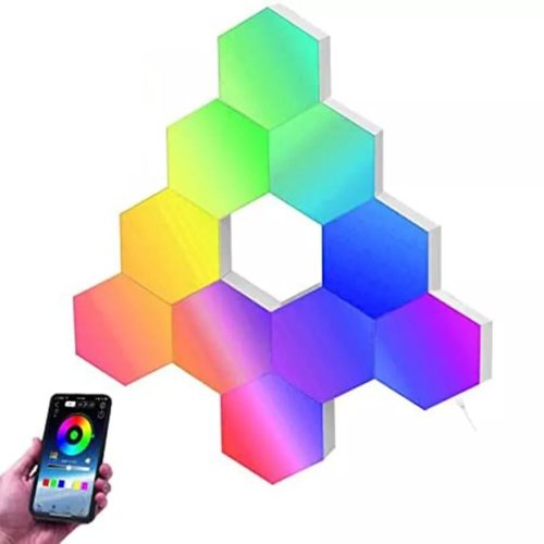 RSH® QG10 - Lampada da parete Smart Hexagon (RGB) - 10 pezzi, app + telecomando, scala di colori RGB, fissabile a parete