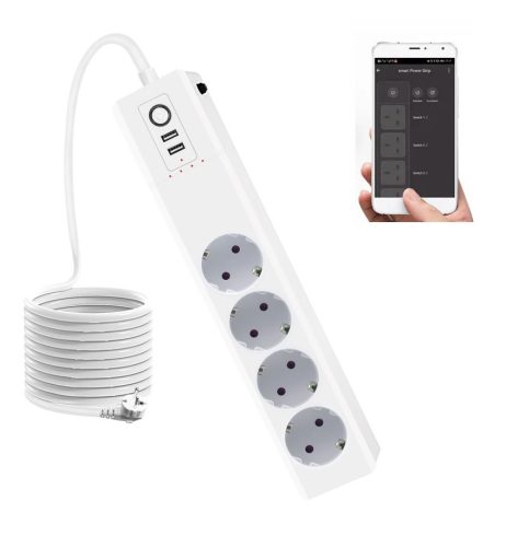 RSH® WT012-EU - Multipresa intelligente SMART: 4 prese controllabili separatamente + 2 caricabatterie USB. Protezione da sovratensioni