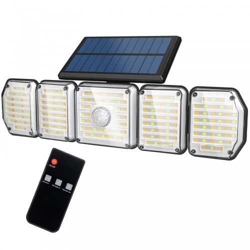 Somoreal SM-OLT2 - lampada solare da esterno con 5 pannelli luminosi con sensore di movimento, impermeabile IP65, 3 temperature di colore