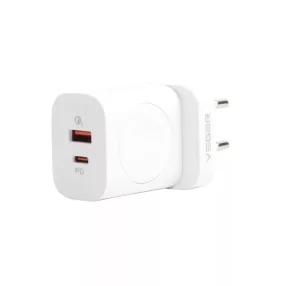   Caricatore da muro Veger W002 3in1 - 1x wireless (QI), 1x PD (20W) 1x caricatore USB (18W) - Supporto protocolli PD3.0 / PPS / QC3.0