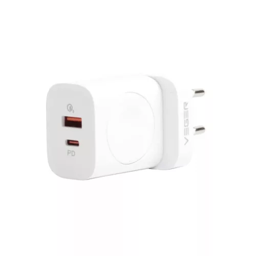Caricatore da muro Veger W002 3in1 - 1x wireless (QI), 1x PD (20W) 1x caricatore USB (18W) - Supporto protocolli PD3.0 / PPS / QC3.0