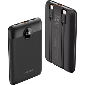   Power bank Veger C11 - 10000mAh - cavi integrati, indicatore di carica LED, 3 uscite di ricarica rapida (22,5 Watt)