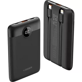   Power bank Veger C11 - 10000mAh - cavi integrati, indicatore di carica LED, 3 uscite di ricarica rapida (22,5 Watt)