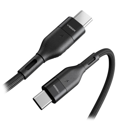 Veger CC02 - 100W USB Type-C - Cavo USB Type-C - 150 cm, ricarica 100W, rivestimento in tessuto perlato - nero