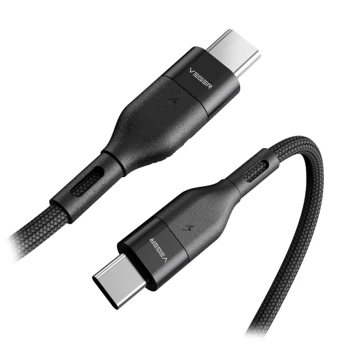 Veger CC02 - 100W USB Type-C - Cavo USB Type-C - 150 cm, ricarica 100W, rivestimento in tessuto perlato - nero