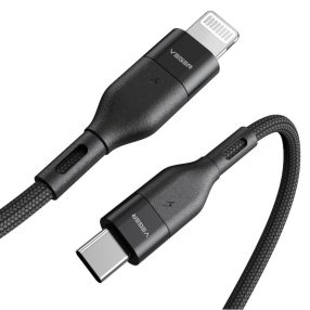   Veger CL01 - Cavo USB Type-C 3A - Apple Lightning - 120 cm, ricarica 3A, rivestimento in kevlar (tessuto perlato) - nero