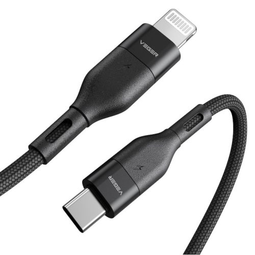 Veger CL01 - Cavo USB Type-C 3A - Apple Lightning - 120 cm, ricarica 3A, rivestimento in kevlar (tessuto perlato) - nero