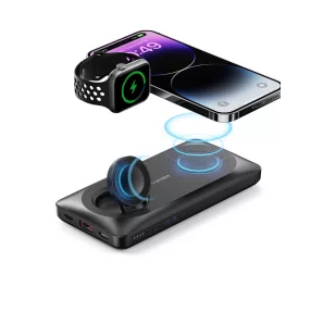   Veger MagMulti - Caricabatterie wireless doppio magnetico 3 in 1: 10000 mAh, carica 4 dispositivi contemporaneamente, dimensioni e peso compatti - nero