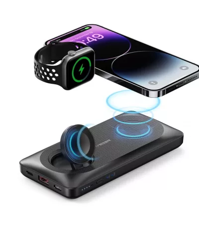 Veger MagMulti - Caricabatterie wireless doppio magnetico 3 in 1: 10000 mAh, carica 4 dispositivi contemporaneamente, dimensioni e peso compatti - nero