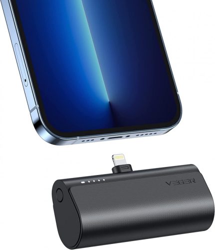 Veger PlugOn Lightning - Power Bank da 5000 mAh con connettore Lightning USB integrato per prodotti Apple, con capacità di ricarica 1x 20W / PD3.0