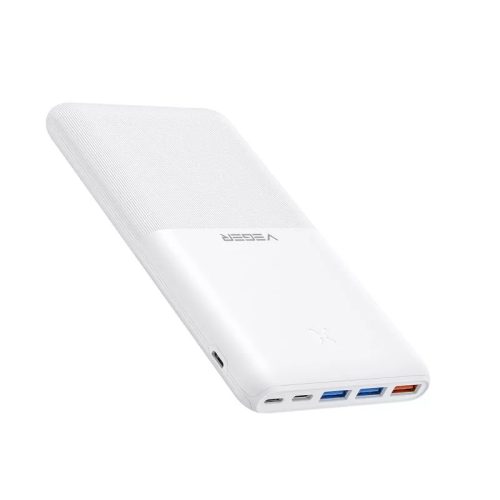 Power bank Veger S22 - capacità 20000mAh, design ultrasottile e antiscivolo, ricarica simultanea di 4 dispositivi, indicatore di carica LED - bianco