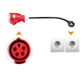   Cavo convertitore monofase-trifase, per la ricarica di auto elettriche - presa a muro monofase 1x16A (3,7 kW) a convertitore 3x16A (11 kW)