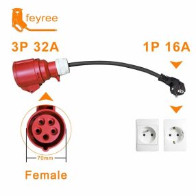   Cavo convertitore monofase-trifase, per la ricarica di auto elettriche - presa a muro monofase 1x16A (3,7kW) a convertitore 3x32A (22kW)