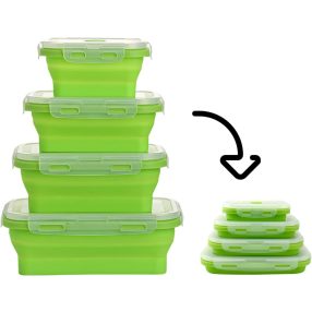 Scatole per alimenti pieghevoli, contenitori per alimenti pieghevoli in silicone da 4 pezzi, scatola per il pranzo con coperchio, contenitori per alimenti riutilizzabili resistenti al calore, per cuci