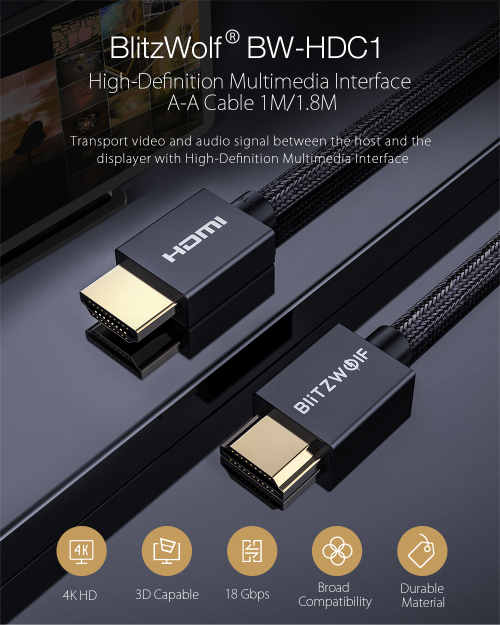 BlitzWolf BW-HDC1 HDMI kábel