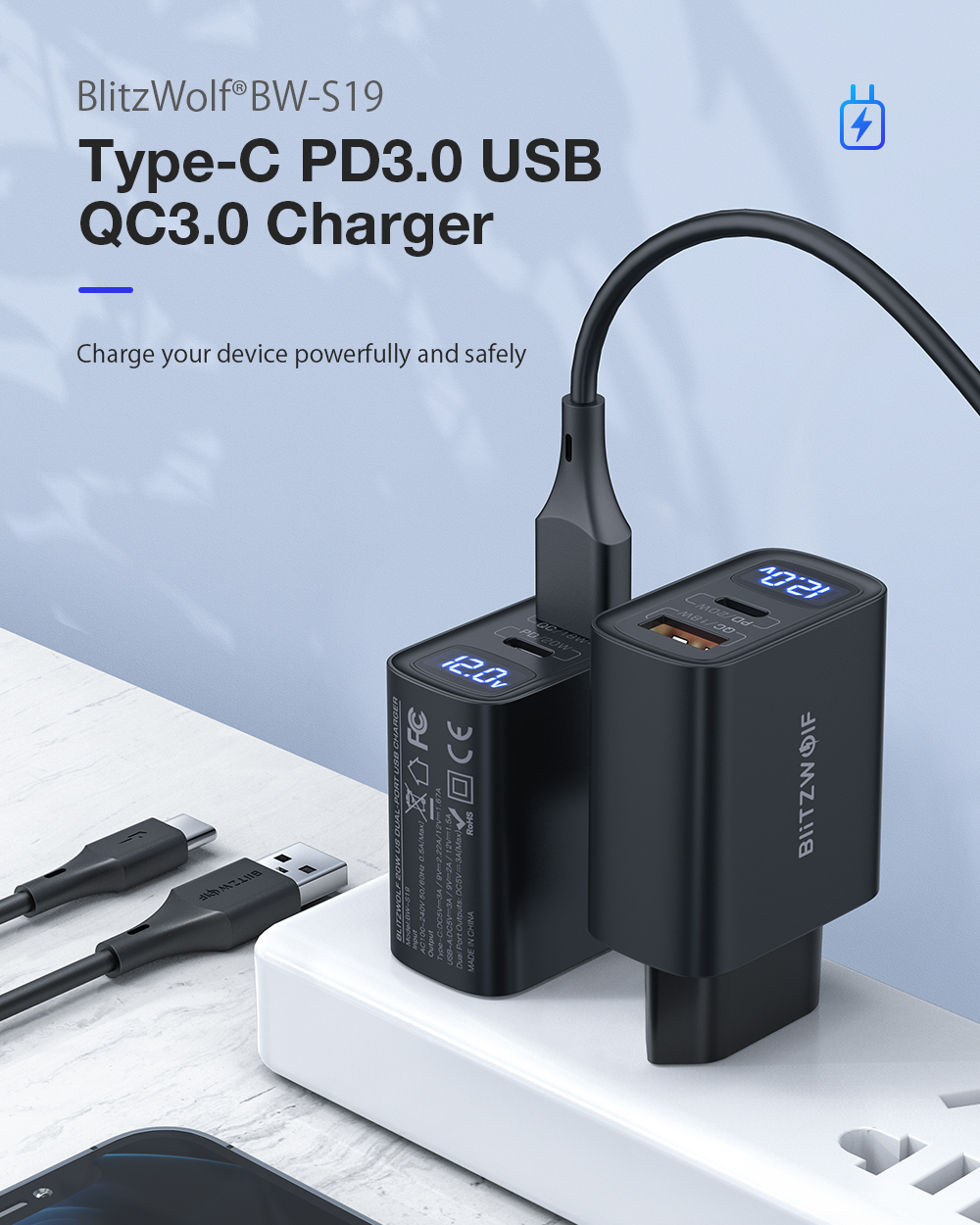 Mini size QC3.0 + PD3.0 quick charge