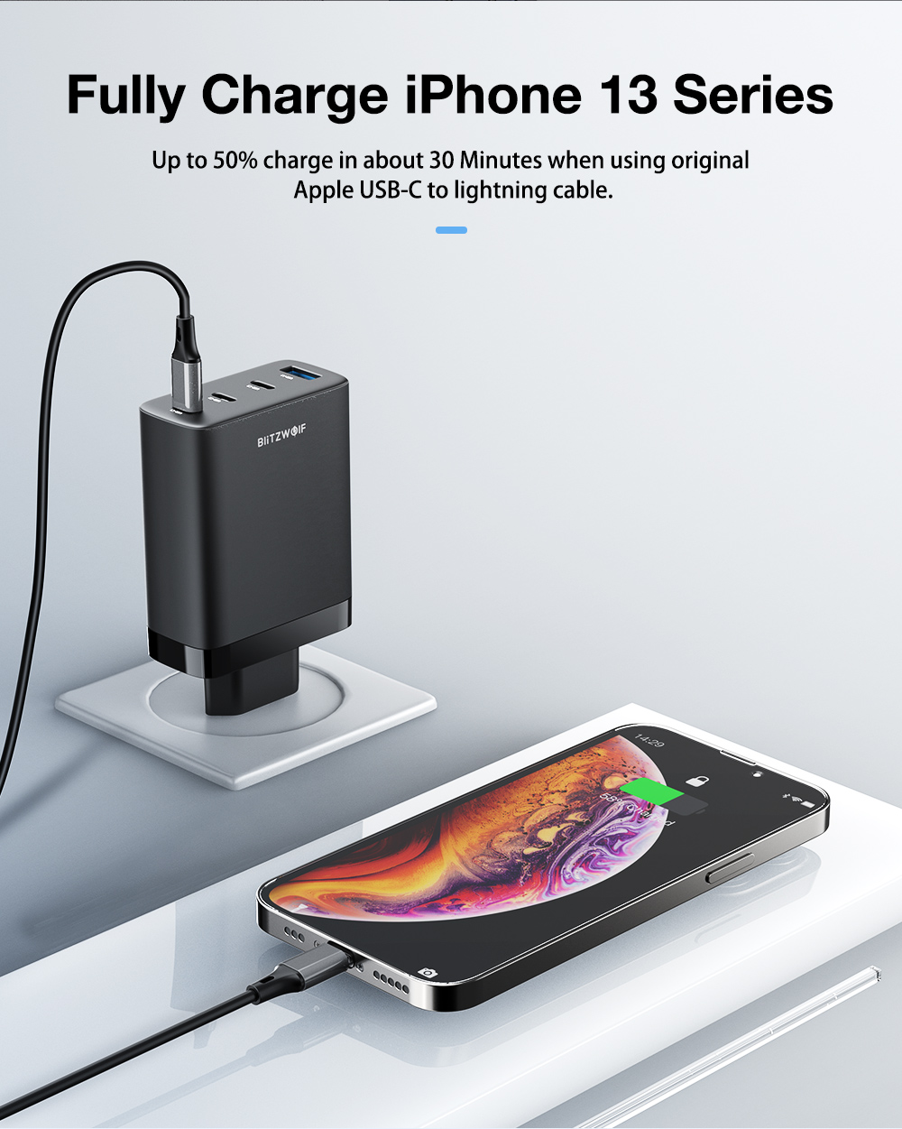 Caricabatterie rapido USB da tavolo BlitzWolf® BW-S25: 75 W